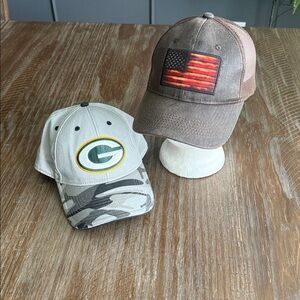 Gray and Brown Baseball Caps with Logos